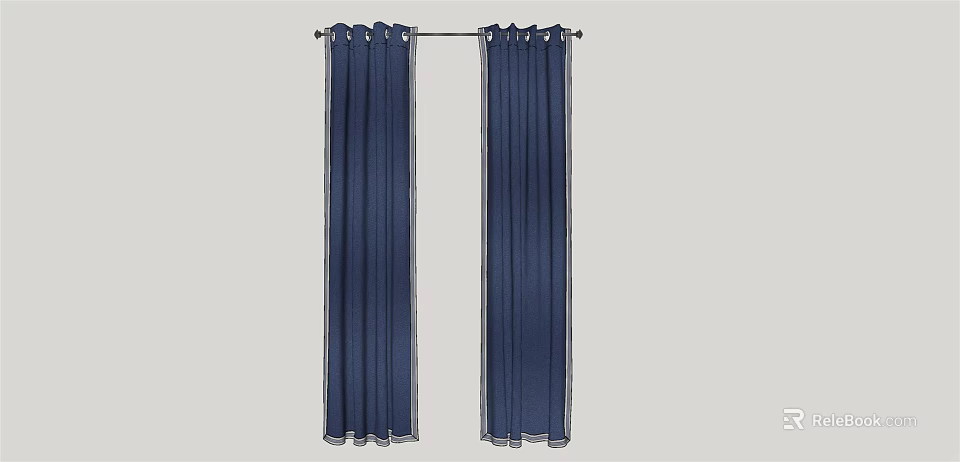 Elegant Navy Blue Window Curtains Hanging On Rod For Home Decoration 3d model 