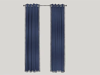 Elegant Navy Blue Window Curtains Hanging On Rod For Home Decoration 3d model