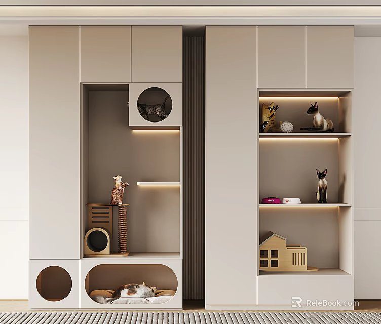 Custom Cat Cabinet With Built In Shelves Pet Decor And Lighting 3d model 