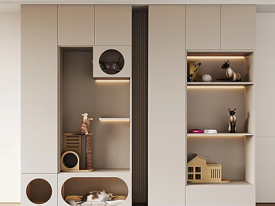 Custom Cat Cabinet With Built In Shelves Pet Decor And Lighting 3d model