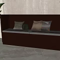 Dark Wooden Bench With Patterned Cushions And Green Plants In Indoor Space 3d model
