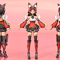 3D Anime Game Character Model with Cat Ears Red Black Outfit Ribbons Thigh High Boots 3d model