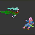 Astronaut In White Spacesuit Interacting With Ethereal Figure And White Flowing Scarf On Reflective Surface