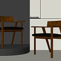Modern Wooden Dining Chair With Black Padded Seat And Armrests Design