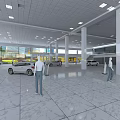 Spacious Automobile 4S Store Showroom With Multiple Cars Bright Lighting And White Tiled Floor