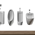 White Wall Mounted Urinals With Five Different Designs On Grey Background 3d model