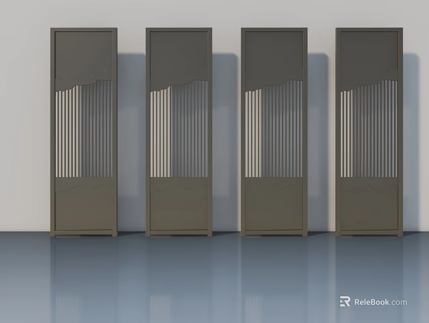 Four Modern Grey Swing Doors With Vertical Slats In Contemporary Design 3d model