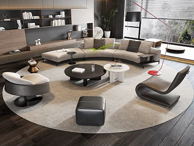 Modern Sofa And Coffee Table Set With Round Tables Accent Chairs And Area Rug 3d model