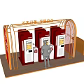 Modern Red Lottery Kiosk With Multiple Machines And Standing Person 3d model