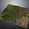 Detailed Terrain Satellite View Showing Green Vegetation Brown Land And Blue Water Bodies