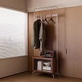 Cozy Modern Interior With Wooden Cabinets Clothes Rack Window Blinds Small Table Radio Books