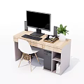 Modern Office Desk With Monitor Keyboard Mouse Plant And White Chair