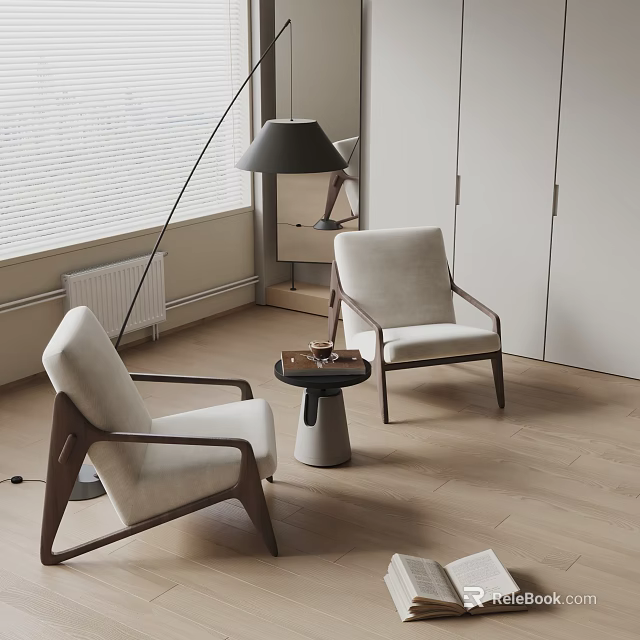 Modern Light Upholstered Accent Chairs With Wooden Frame And Side Table In Living Room 3d model 