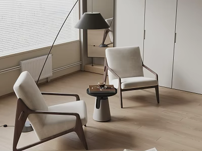 Modern Light Upholstered Accent Chairs With Wooden Frame And Side Table In Living Room 3d model