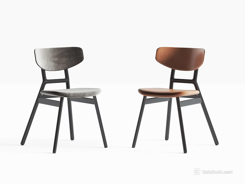 Two Modern Dining Chairs With Gray and Brown Seats And Black Legs 3d model 