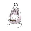 Pink Hanging Chair With Metal Frame Grid Design And White Cushion