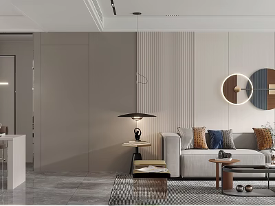 Modern Living Dining Room Interior Design With Sofa Coffee Table And Striped Wall Lighting 3d model