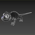 Cute Purple Blue Cartoon Chameleon 3D Model With Big Eyes And Spikes On Black Background