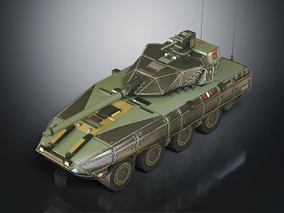 Modern Armored Military Vehicle With Camouflage Paint Six Wheels And Tactical Equipment 3d model