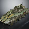 Modern Armored Military Vehicle With Camouflage Paint Six Wheels And Tactical Equipment