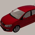 Red Volkswagen Small Car Parked On Outdoor Stone Pavement With Glass Building Background