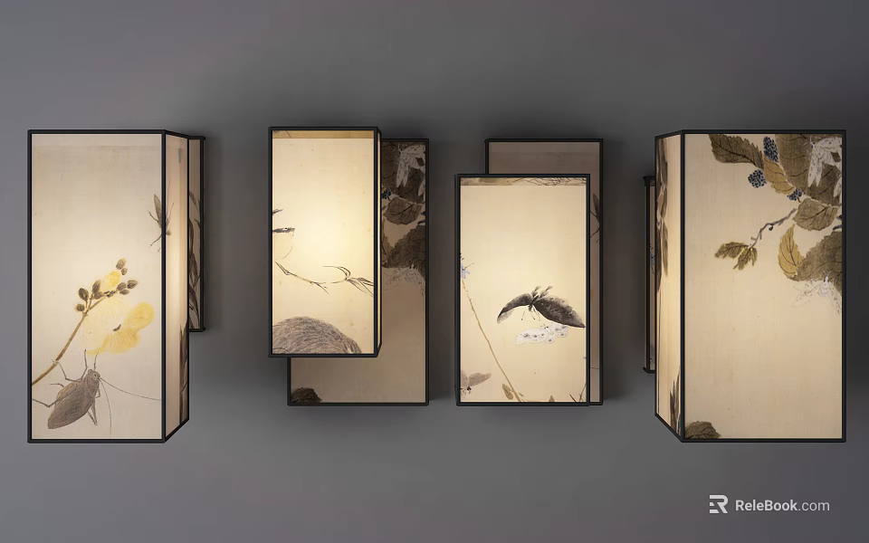 Modern Wall Sconces With Fabric Shades And Leaf Pattern Designs For Home Decor 3d model 