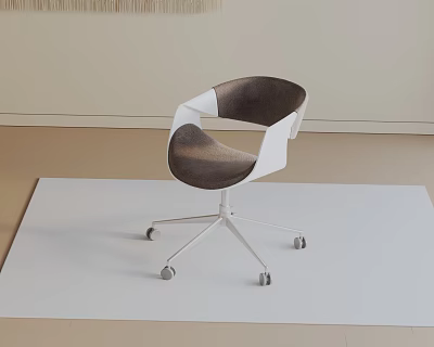 Modern Gray Upholstered Office Chair With White Frame And Swivel Wheels 3d model