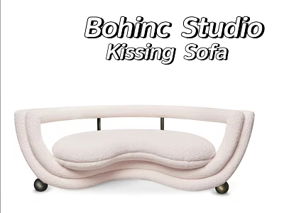 Bohinc Studio Kissing Sofa Pink Two Seater With Soft Fluffy Fabric Curved Design And Wheels 3d model