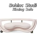 Bohinc Studio Kissing Sofa Pink Two Seater With Soft Fluffy Fabric Curved Design And Wheels