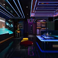 Modern KTV Interior Design Featuring Neon Lights Sofa Bar Counter And Screen 3d model