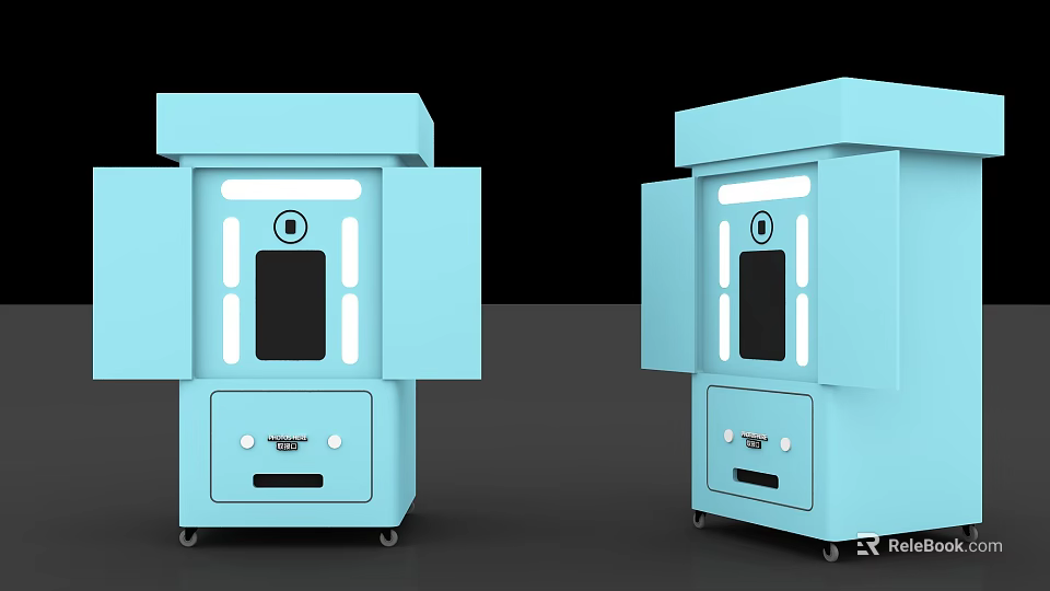 Light Blue Cabinet Style Photo Check In Spot With Open Doors And Control Panels 3d model 