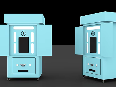 Light Blue Cabinet Style Photo Check In Spot With Open Doors And Control Panels 3d model
