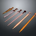 Various Decorative Swords With Different Hilt Designs And Sharp Metal Blades 3d model