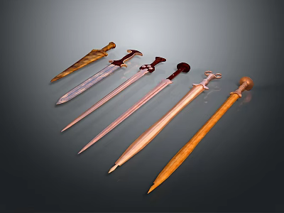 Various Decorative Swords With Different Hilt Designs And Sharp Metal Blades 3d model