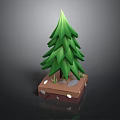 3D Pine Tree Design With Wooden Base And Stone Elements On Grass