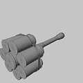 Weapon Hammer With Multiple Red Barrel Shaped Heads And Worn Wooden Handle