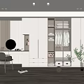 Modern Minimalist Wardrobe Interior Design With Dressing Table Mirror And Potted Plant 3d model