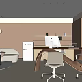 Modern Office Interior With Open Layout Desk Computer Sofa Bookshelf And Floor Lamp Green Plant