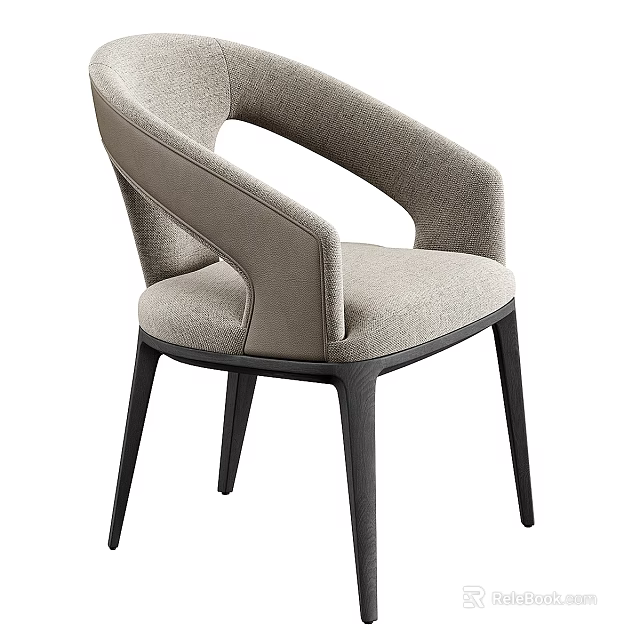 Elegant Modern Upholstered Chair With Light Gray Fabric And Black Wooden Legs 3d model 
