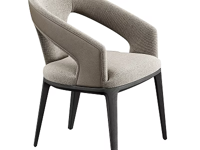 Elegant Modern Upholstered Chair With Light Gray Fabric And Black Wooden Legs 3d model