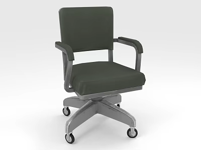 Green Single Office Chair With Armrests And Silver Metal Frame On Wheels 3d model