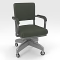 Green Single Office Chair With Armrests And Silver Metal Frame On Wheels