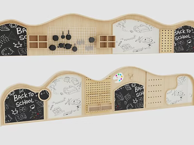 Kindergarten Creative Wall Decor With Hand Drawn Art Chalkboard Panels and Educational Activity Spaces 3d model