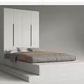 Modern Bedroom Design With White Wardrobe Gray Mattress And Orange Blanket