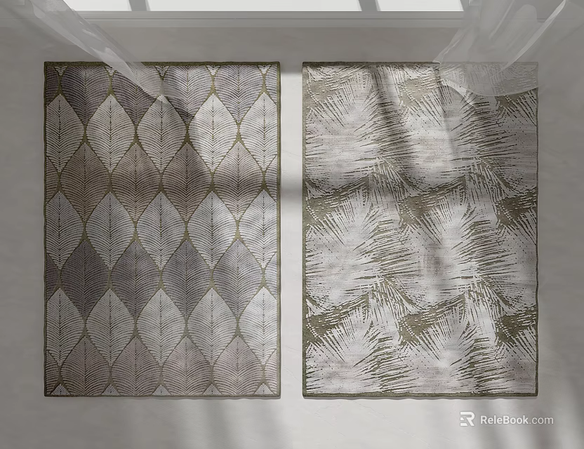 Square Rugs With Diamond Pattern And Leaf Texture In Neutral Gray Beige Tones 3d model 