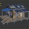 Rustic Wooden House With Multiple Metal Roofs And Elevated Wooden Deck On Stilts