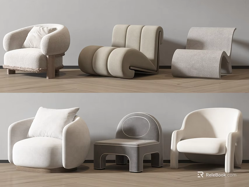 Modern Casual Sofa Set with Curved Design Light Upholstery and Cushions for Living Room 3d model 