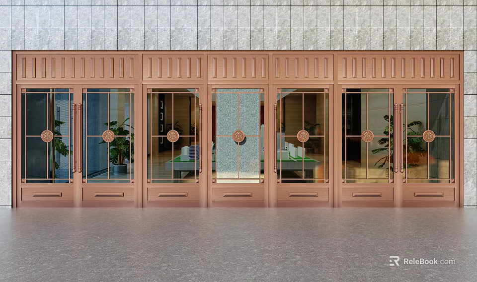 Elegant Copper Swing Doors With Glass Panels For Building Entrance Design 3d model 