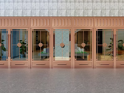 Elegant Copper Swing Doors With Glass Panels For Building Entrance Design 3d model