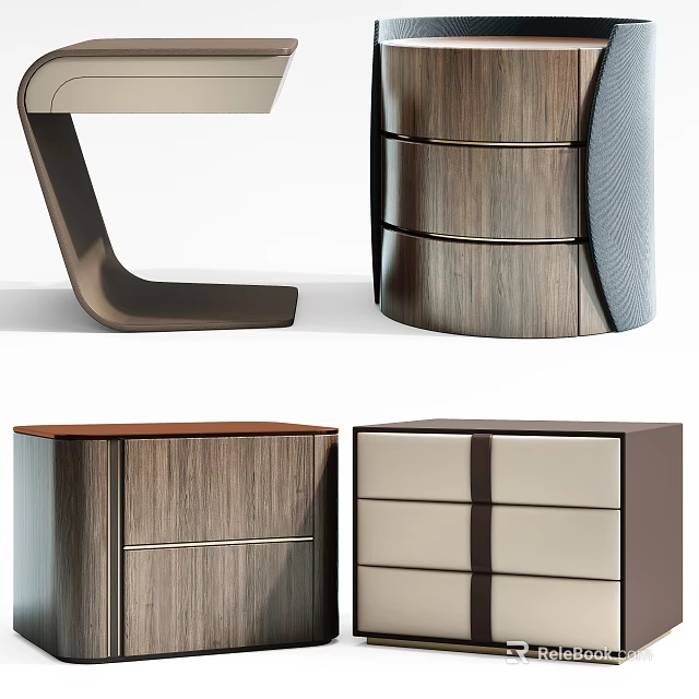 Contemporary Wooden Nightstand Designs With Storage Drawers And Modern Finishes 3d model 